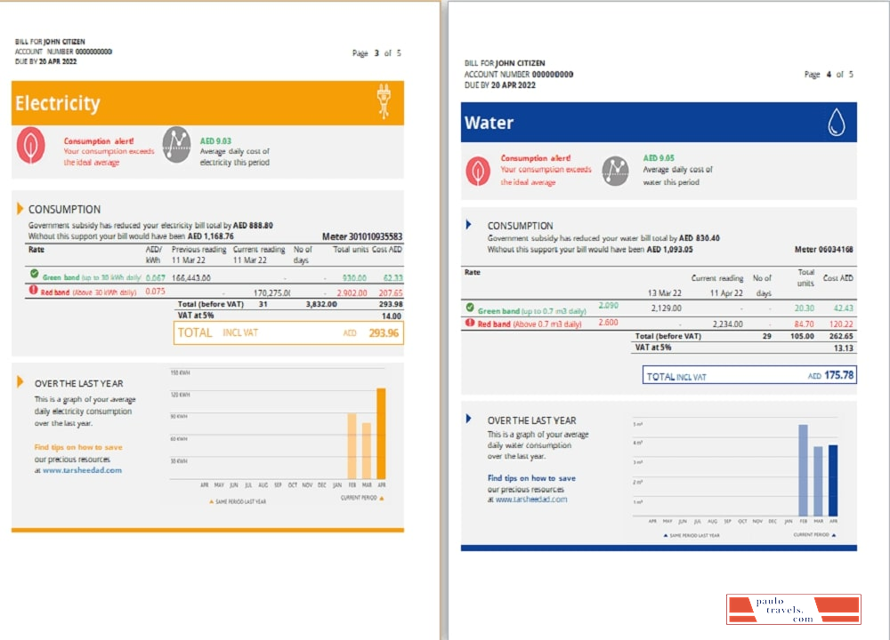 UAE Sharjah Al Ain Distribution Co. Word and PDF utility bill template (5 pages) 3 4